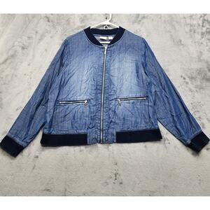 Zenergy by‎ Chicos Jacket Womens 2 L/12 Blue Lyocell Chambray Bomber Lightweight
